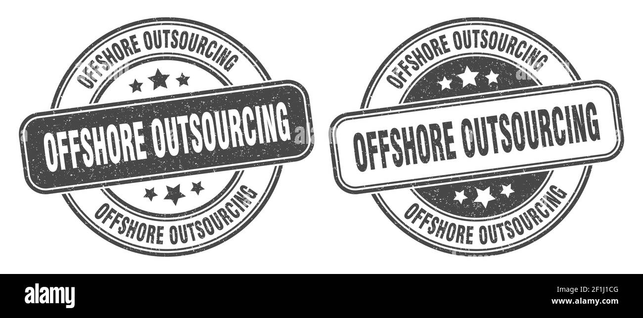 offshore outsourcing timbro. offshore outsourcing segno. rotonda grunge etichetta Illustrazione Vettoriale