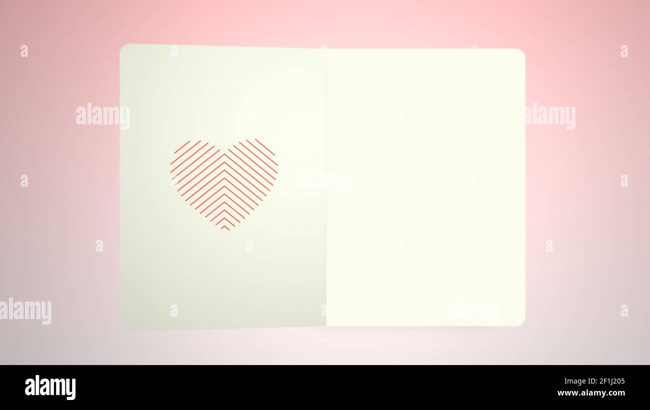 Lettera animata che si apre con una copertina a tema di San Valentino, ideale per le riprese di San Valentino coupl Foto Stock