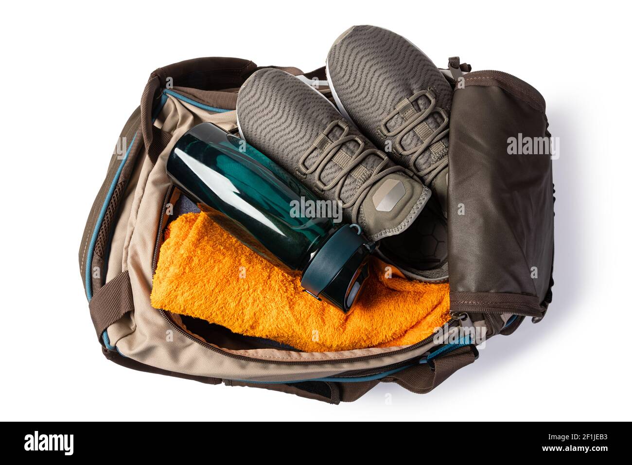 Borsa sportiva con attrezzature sportive Foto Stock
