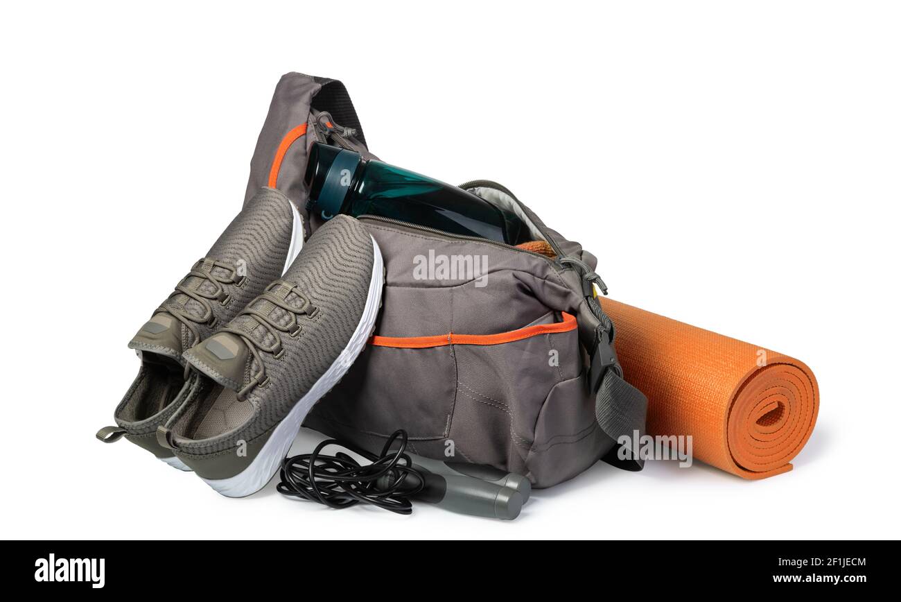 Borsa sportiva con attrezzature sportive Foto Stock