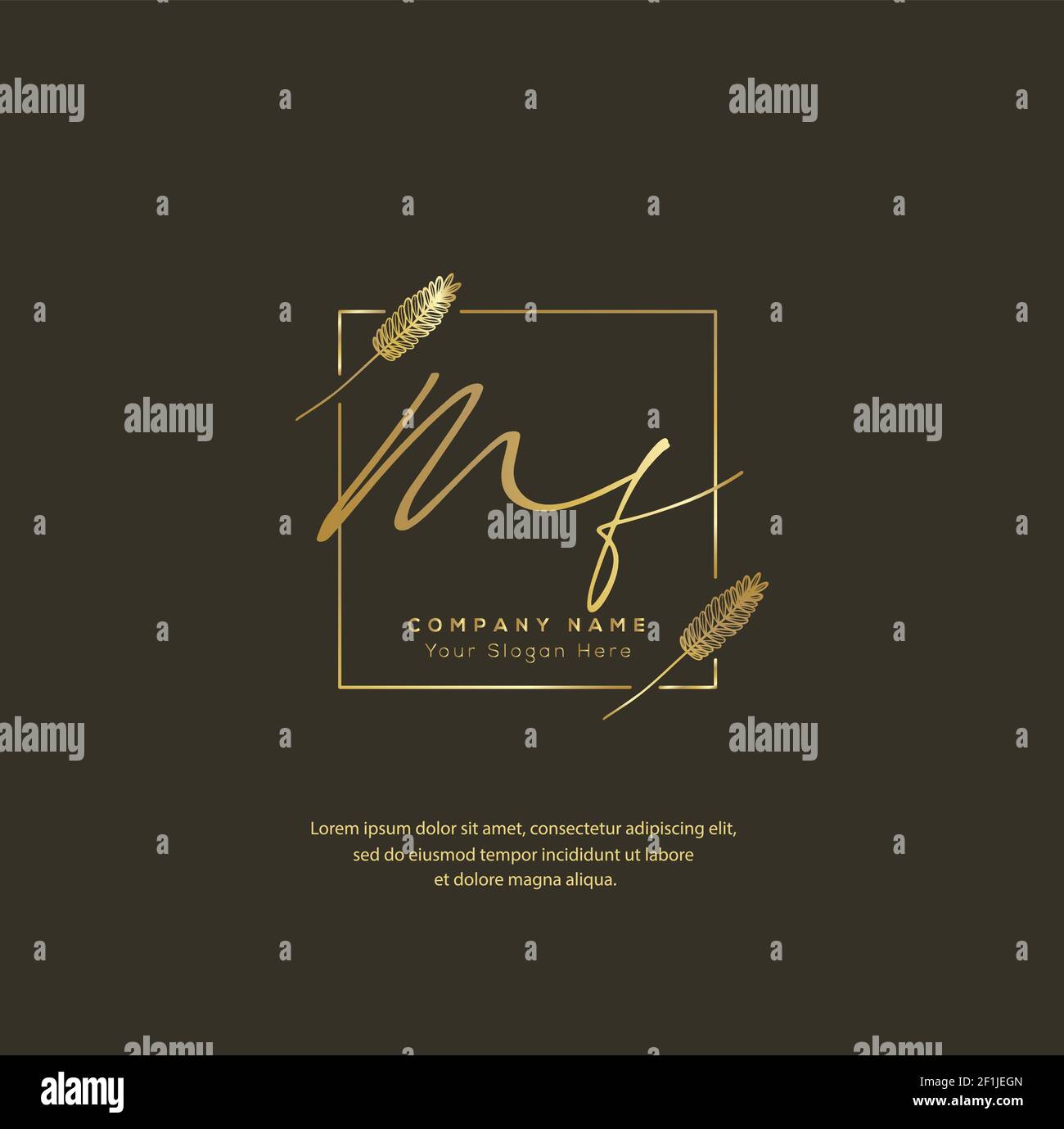 Scritta a mano e logo della firma della lettera iniziale M F MF. Beauty Vector primo logo .Moda, boutique, floreale e botanico Illustrazione Vettoriale