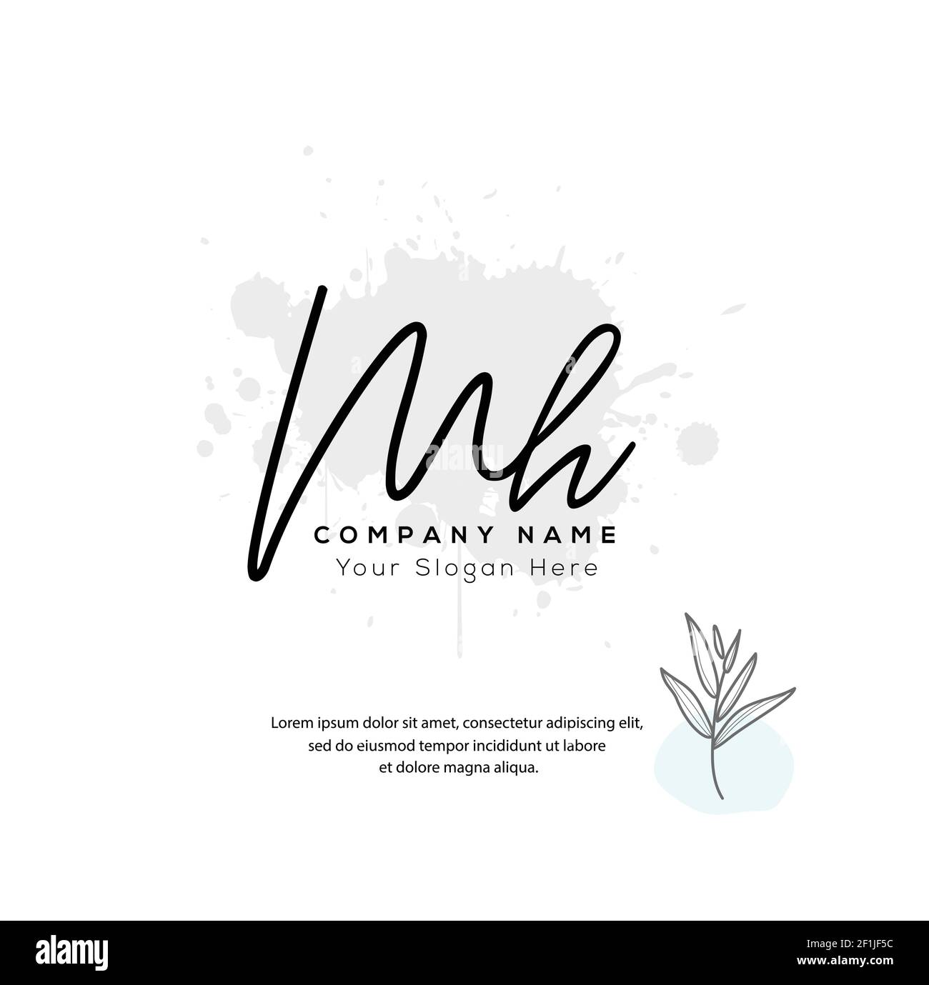 M H MH scrittura a mano della lettera iniziale e logo della firma. Beauty Vector primo logo .Moda, boutique, floreale e botanico Illustrazione Vettoriale