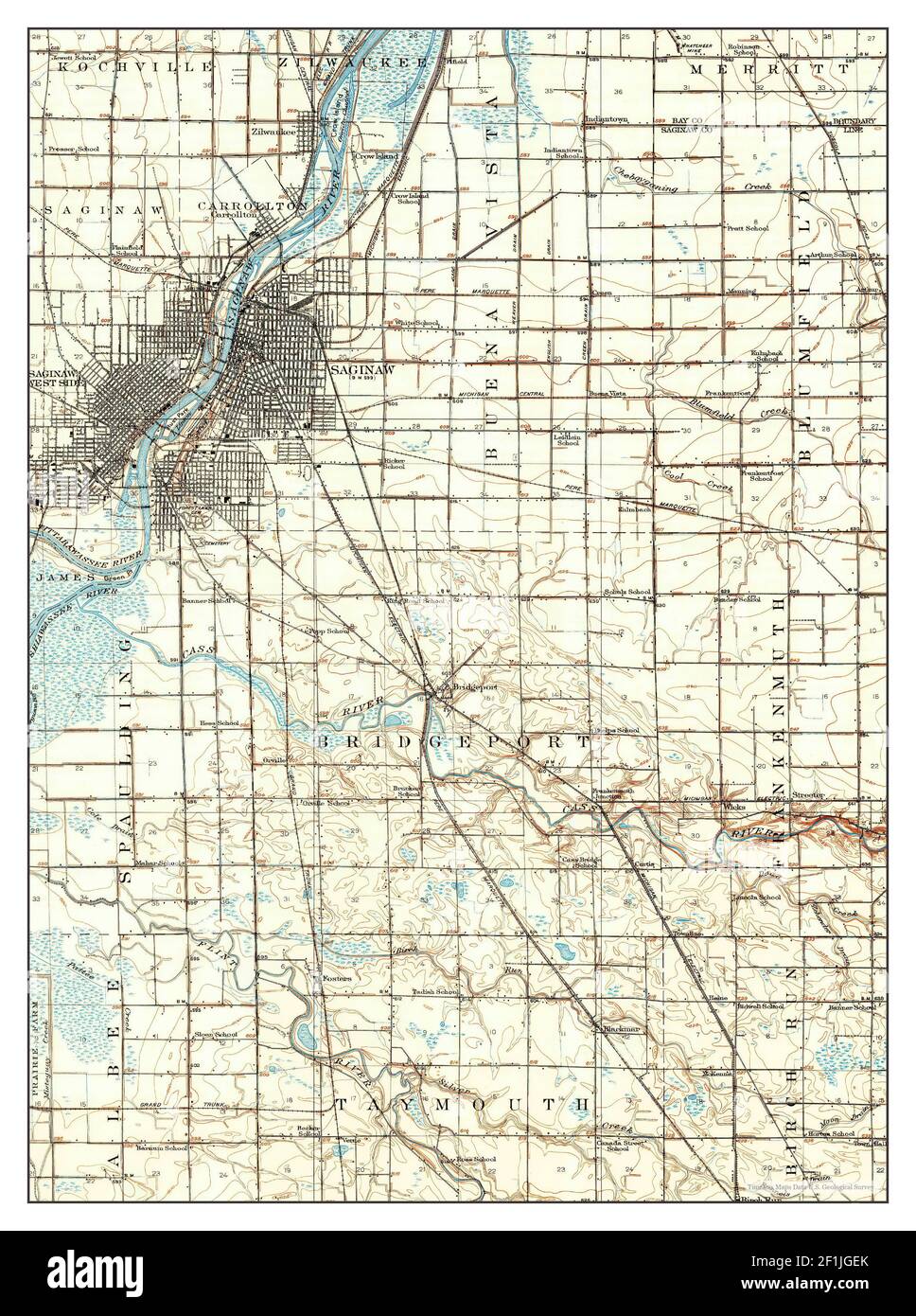Saginaw, Michigan, mappa 1919, 1:62500, Stati Uniti d'America da Timeless Maps, dati U.S. Geological Survey Foto Stock