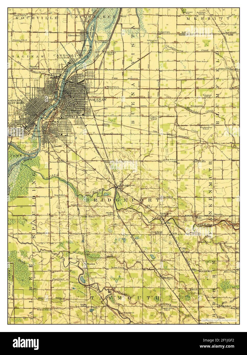 Saginaw, Michigan, mappa 1919, 1:62500, Stati Uniti d'America da Timeless Maps, dati U.S. Geological Survey Foto Stock