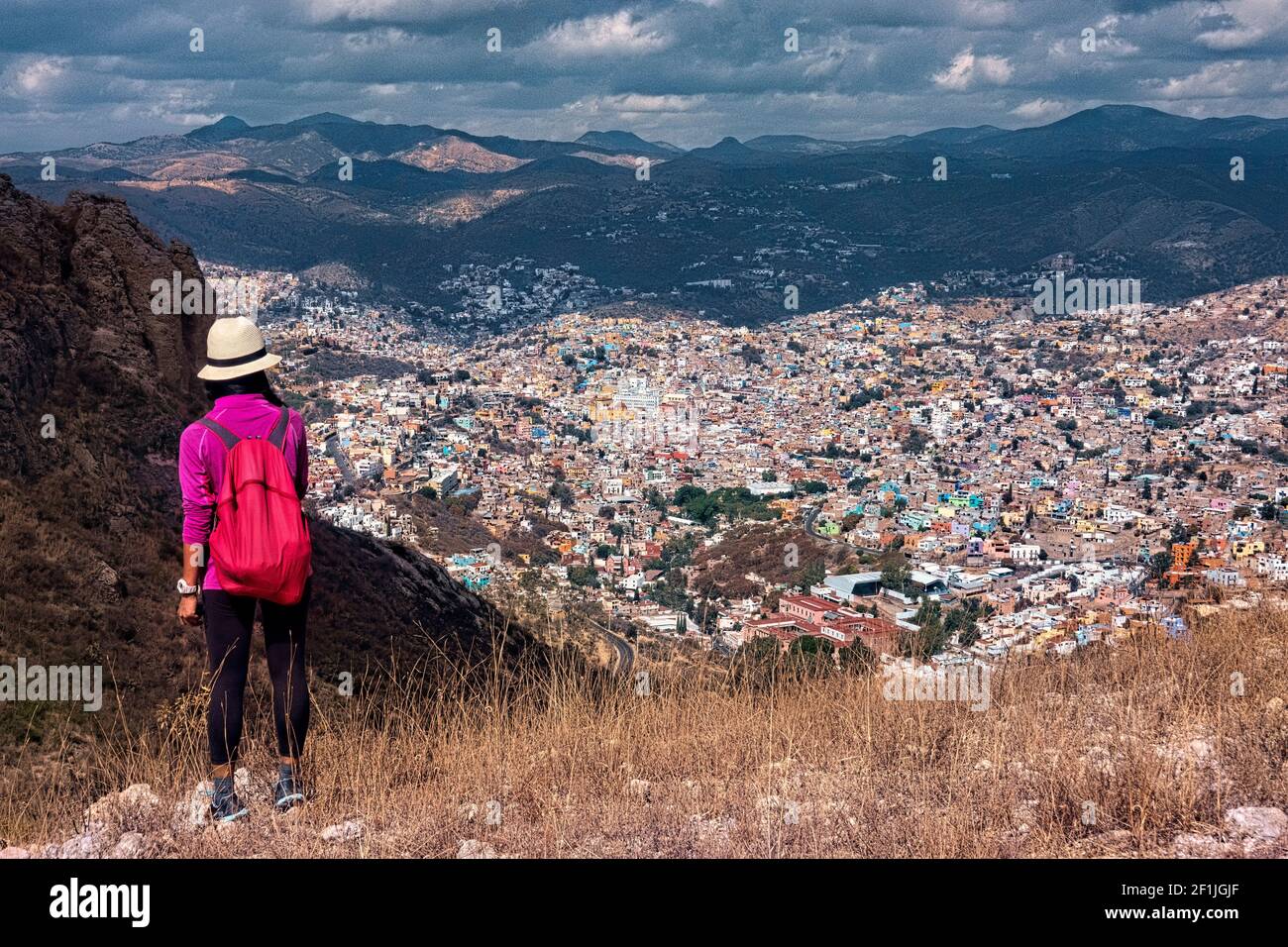 Vista sulla città di Guanajuato, Stato di Guanajuato, Messico Foto Stock