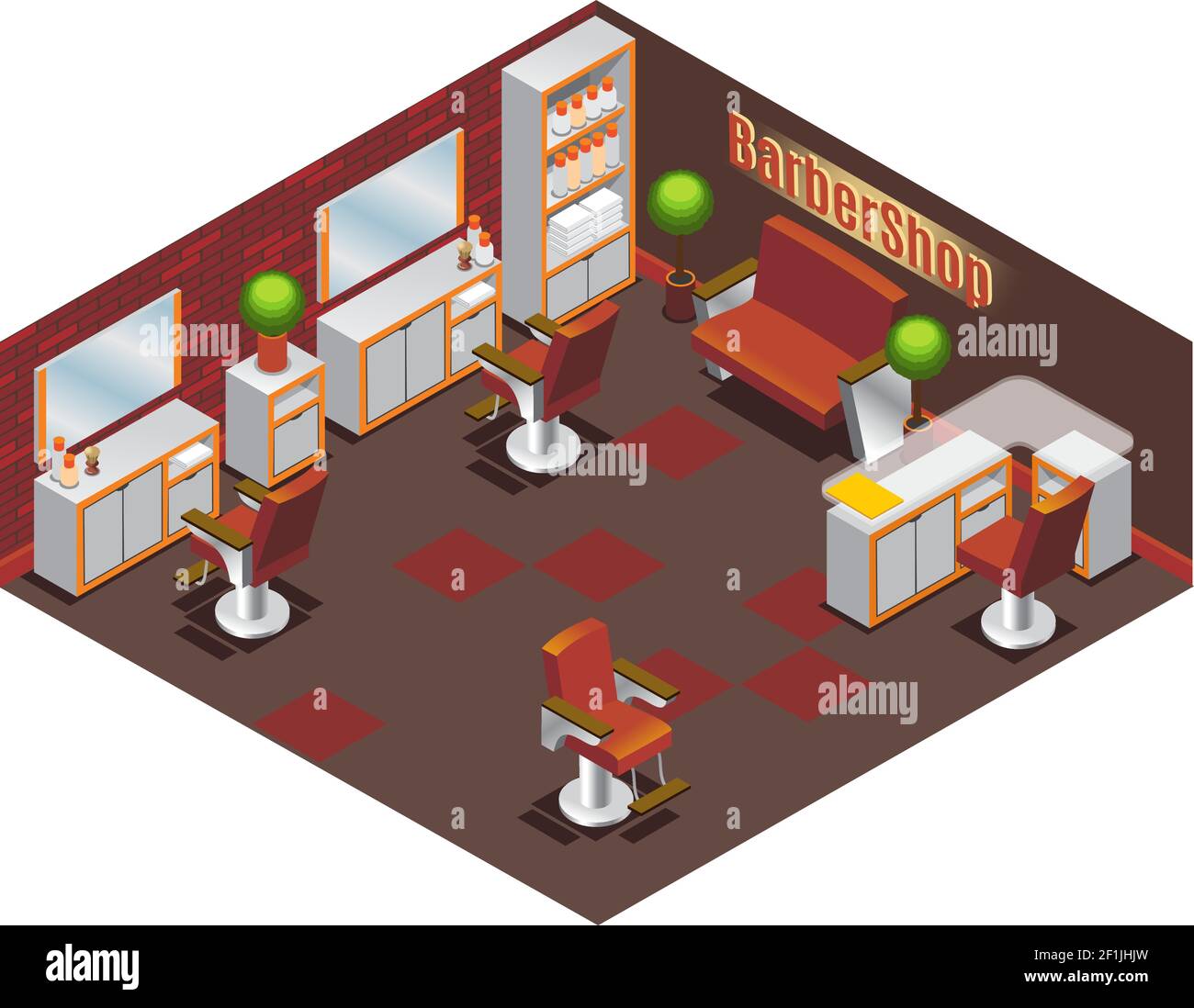&Isometrica Barbiere Shop Interior Concept Illustrazione Vettoriale