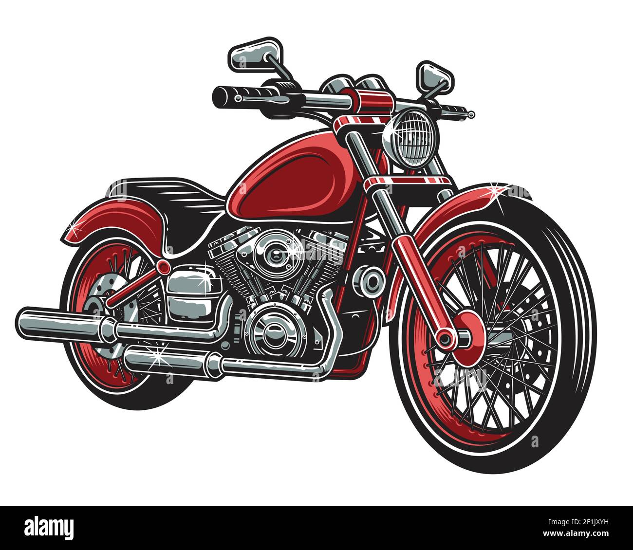 Illustrazione vettoriale di una motocicletta di colore rosso isolata su sfondo bianco. Illustrazione Vettoriale