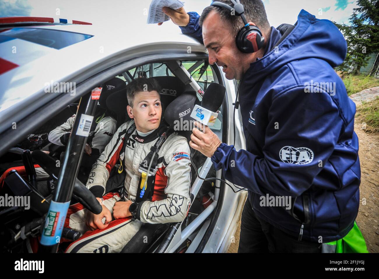 ROKLAND Steve (NOR), FUGLERUD Marius (NOR), Peugeot 208 R2, ritratto durante il Campionato europeo Rally PZM Rally Polonia 2019 a Mikolajki dal 28 al 30 giugno - Foto Gregory Lenenmand / DPPI Foto Stock