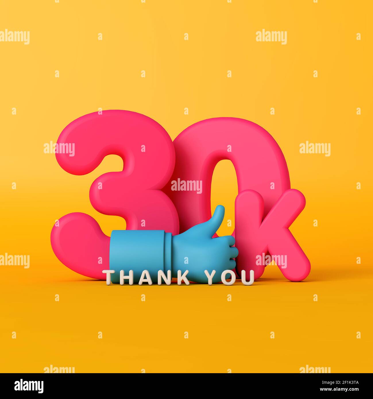 Grazie 30 mila seguaci. Banner sui social media. Rendering 3D Foto Stock