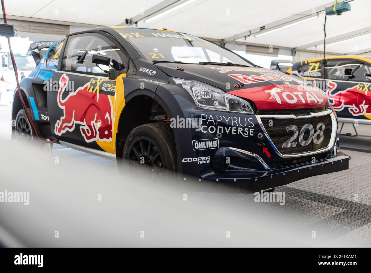 Garage, box durante il campionato mondiale di Rallycross FIA WRX 2019 dal 31 agosto al 1 settembre a Loheac, Francia - Foto Vincent Thuillier / DPPI Foto Stock