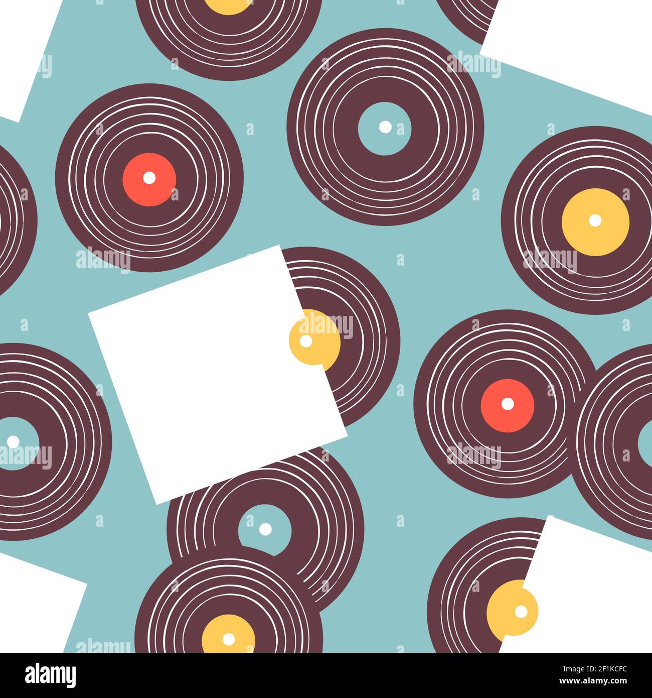 Vintage vinil music patter seamless con CD retro illustrazione album. Concetto musicale di fondo di nostalgica apparecchiature audio. Illustrazione Vettoriale