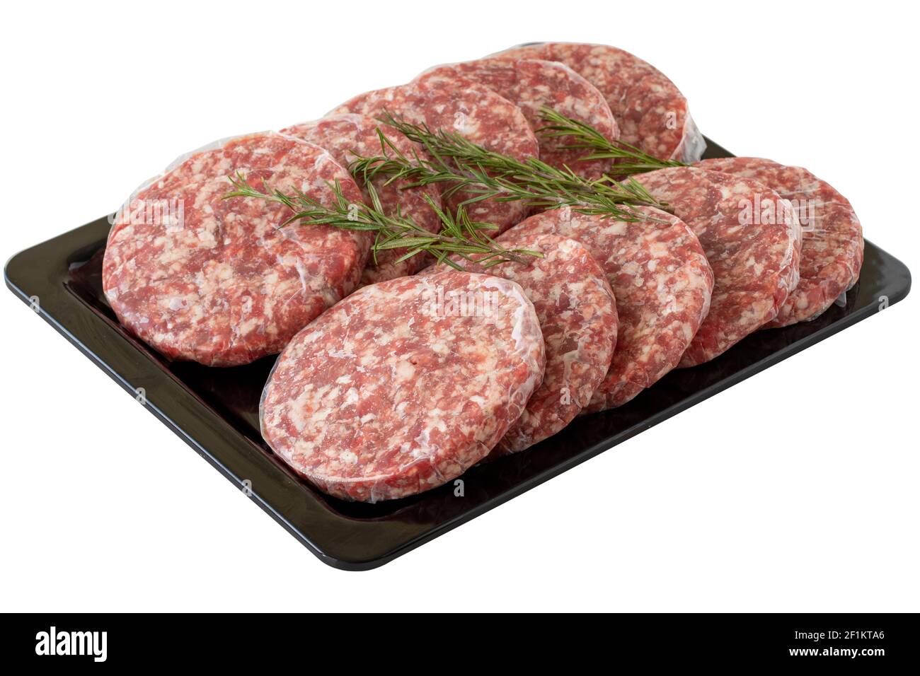 Polpette di manzo grezzo Burger isolate su sfondo bianco Foto Stock