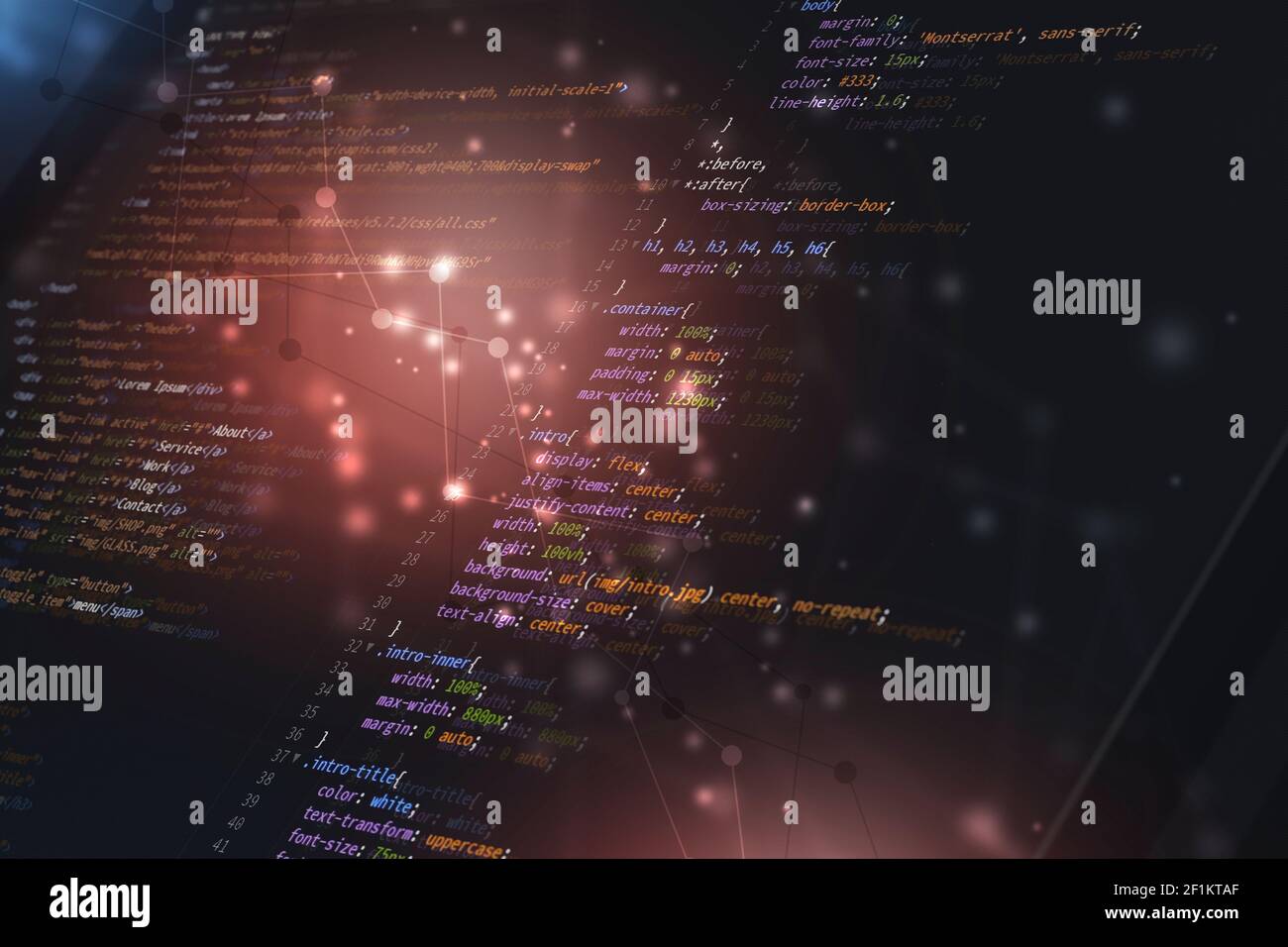 html front-end web sviluppo di linguaggio di programmazione per la codifica di siti web. sfondo di supporti misti Foto Stock