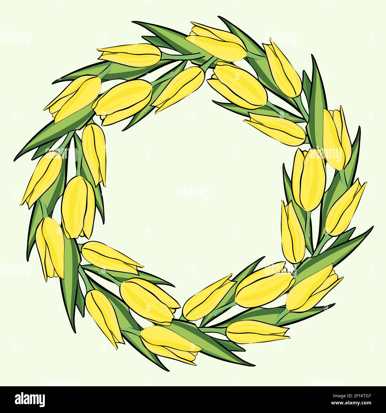Cornice circolare con tulipani gialli. Cerchio con fiori gialli luminosi. Vector.Floral Frame, rotondo. Illustrazione Vettoriale
