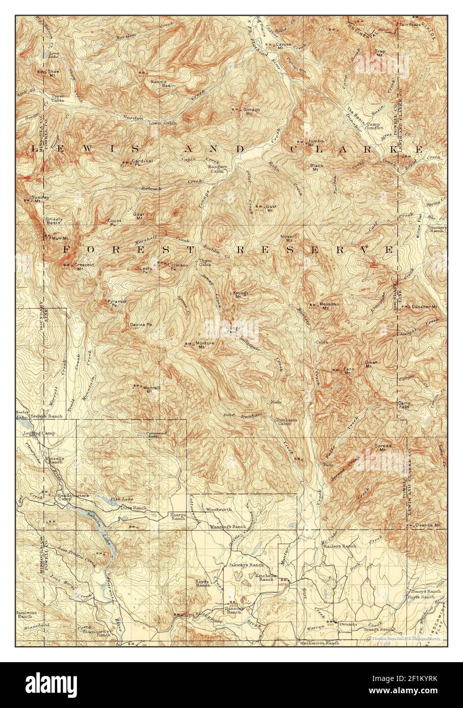 Ovando, Montana, map 1905, 1:125000, United States of America by Timeless Maps, data U.S. Geological Survey Foto Stock