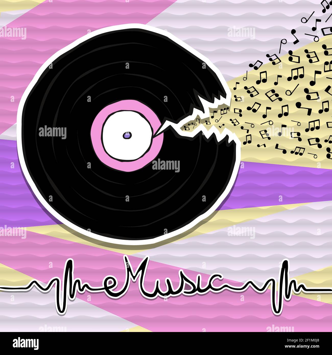 Illustrazione del concept musicale di un cd in vinile retrò disegnato a  mano. Simbolo del giocatore di registrazione vintage su sfondo colorato  Immagine e Vettoriale - Alamy