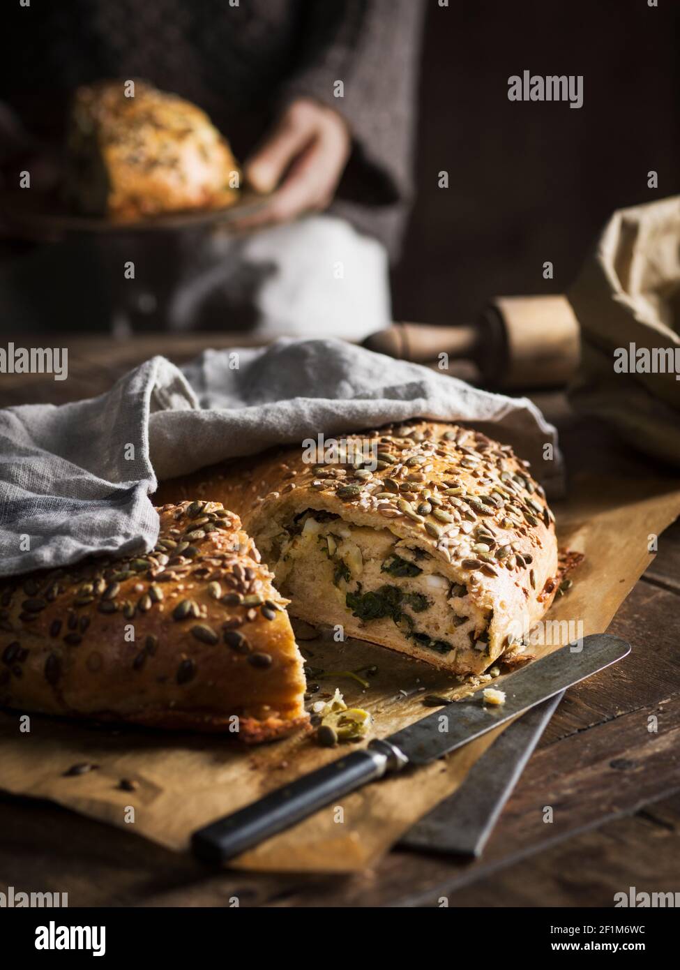 Primo piano di pane ripieno Foto Stock