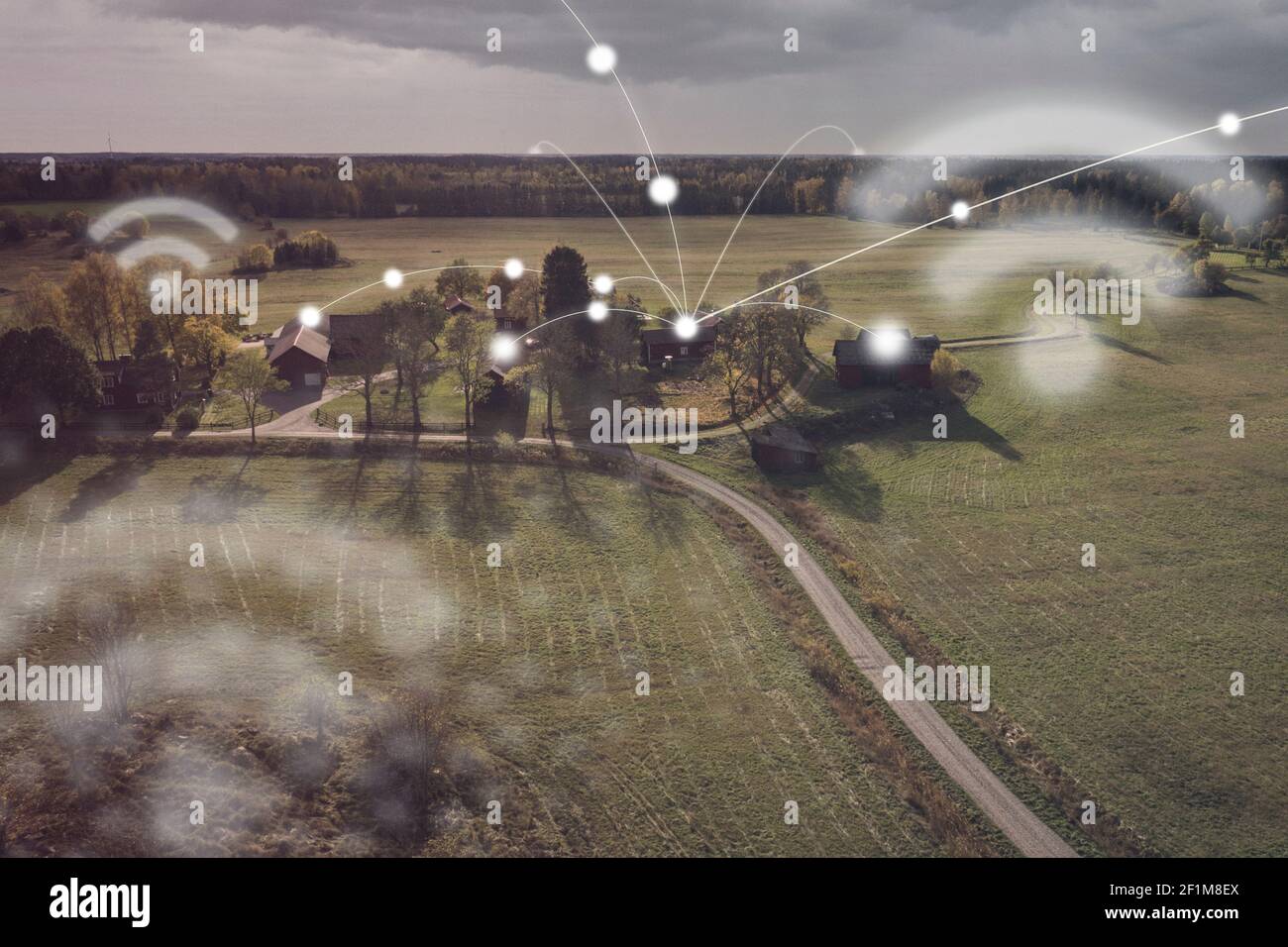 Paesaggio rurale con cartello wi fi Foto Stock