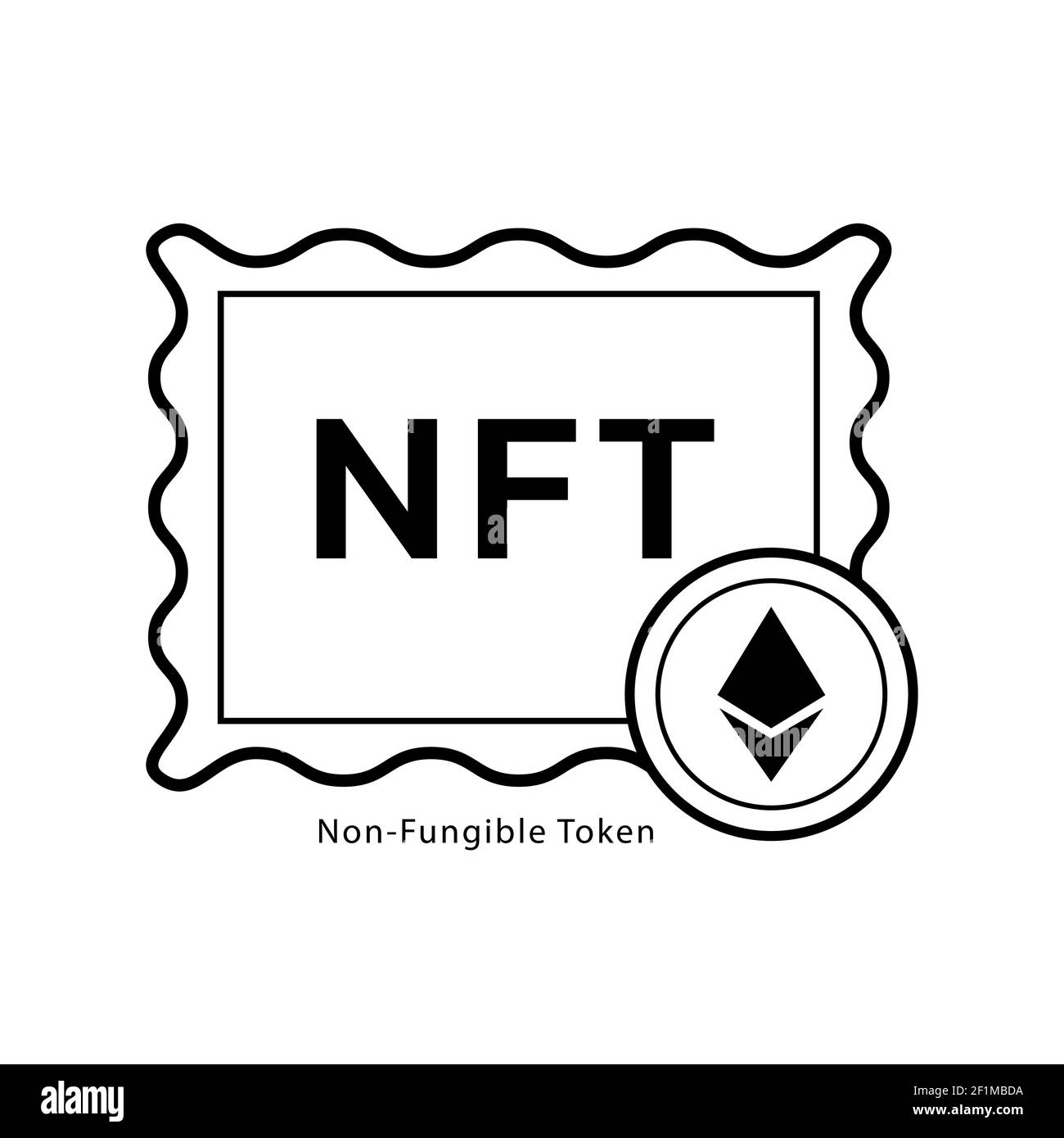 NFT, token non fungibile con grafica vettoriale dell'icona Frame ART Illustrazione Vettoriale