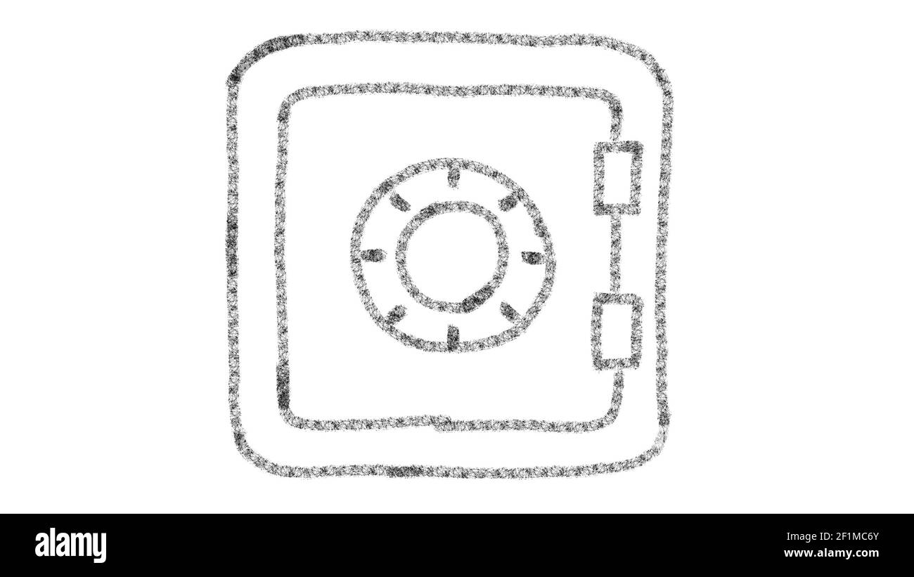 Icona sicura, progettata con stile di disegno su una lavagna, un filmato animato ideale per la composizione e le immagini Foto Stock