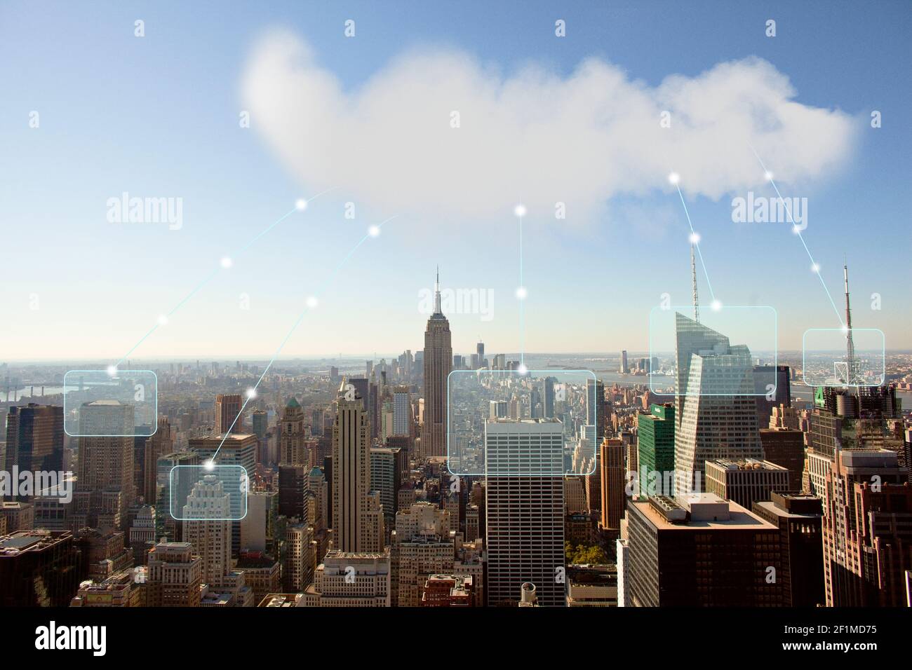 Concetto di collegamento sugli edifici del centro Foto Stock