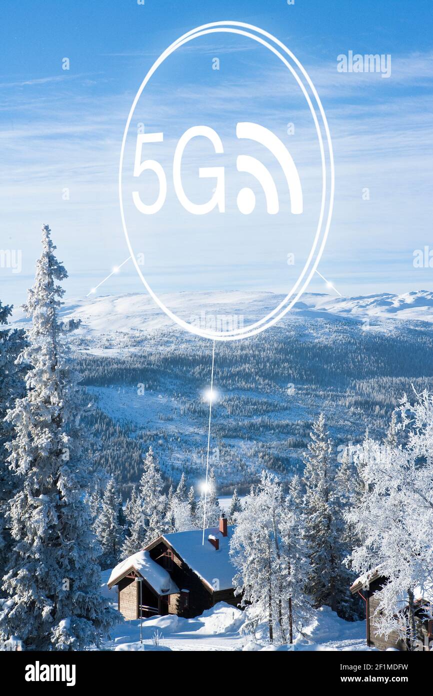 La tecnologia 5G segna il paesaggio invernale Foto Stock