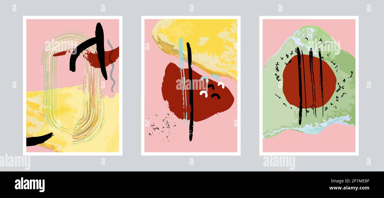 Composizioni astratte moderne e alla moda di metà secolo. Collezione d'arte geometric textured wall art. Banner astratto scandinavo. Stampa nordica neutra. Scorte Illustrazione Vettoriale