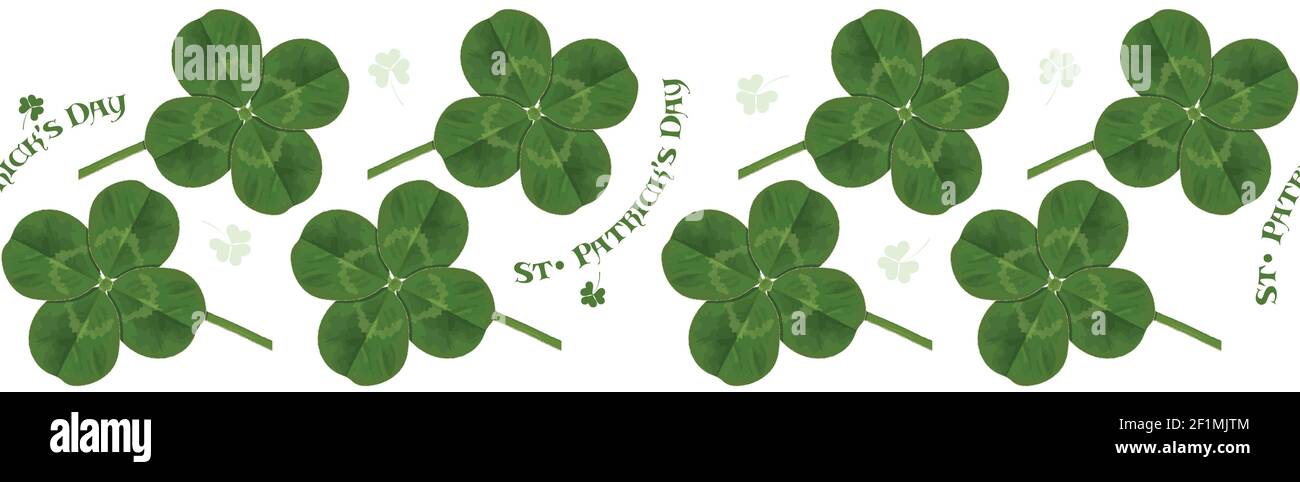 Trifoglio a quattro foglie. Simbolo irlandese per la festa di San Patrizio. Ripetizione orizzontale senza giunture Illustrazione Vettoriale