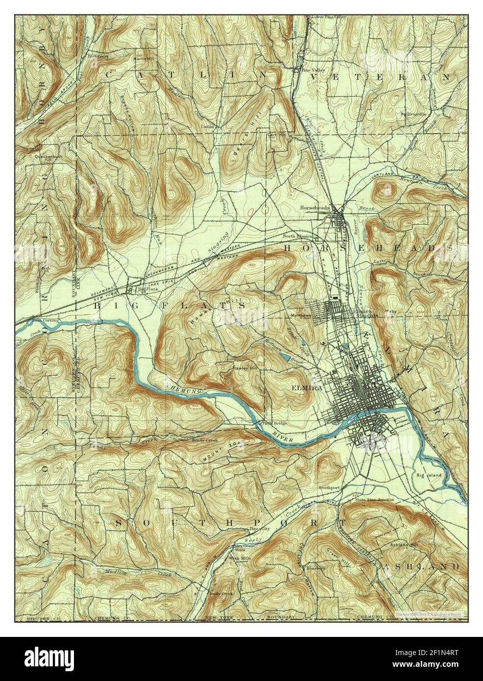 Elmira, New York, map 1895, 1:62500, United States of America by Timeless Maps, data U.S. Geological Survey Foto Stock