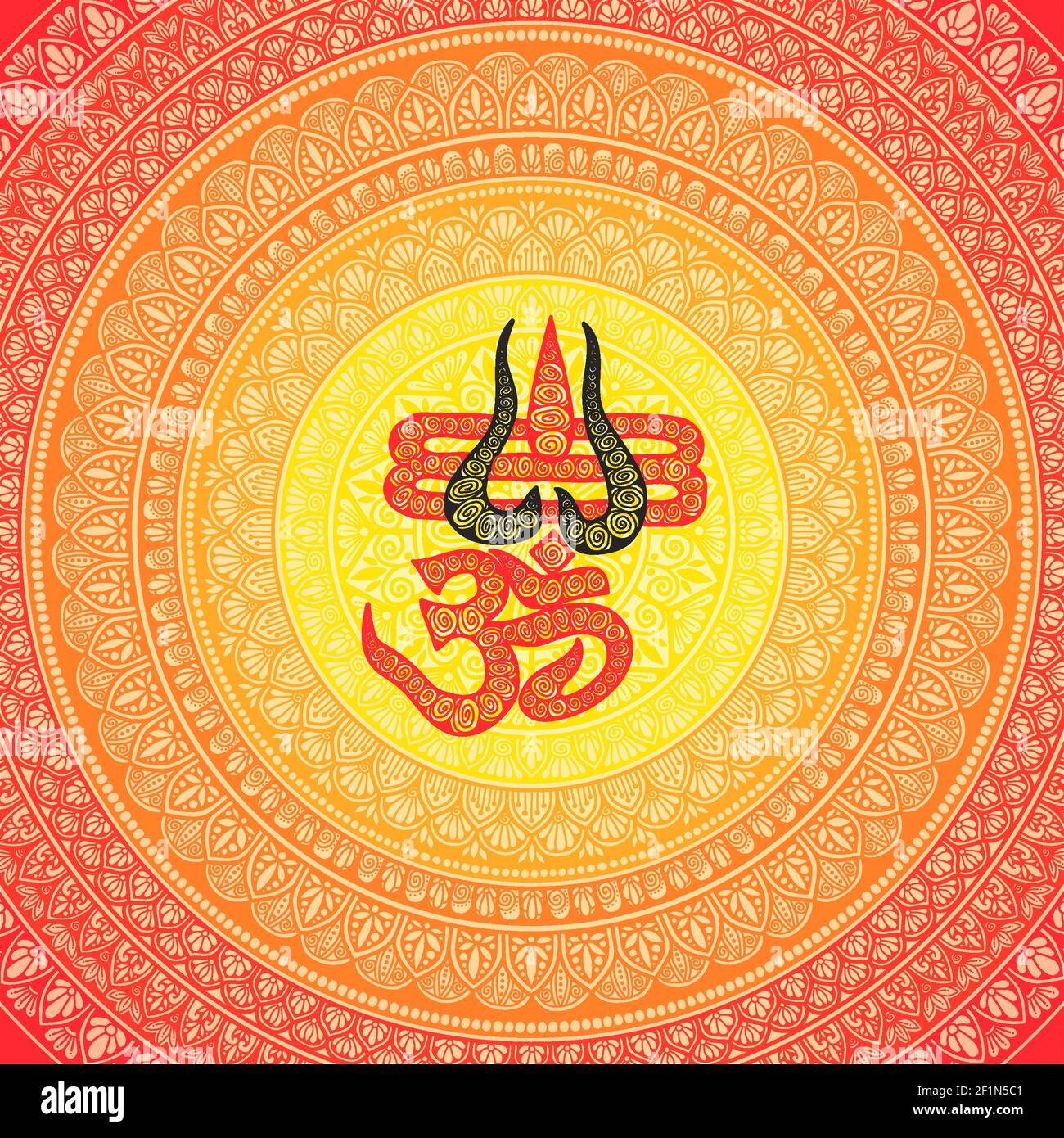 Disegno circolare in forma di mandala per Henna, Mehndi, tatuaggio, decorazione. Ornamento decorativo in stile orientale con antico mantra indù OM. Contorno Foto Stock