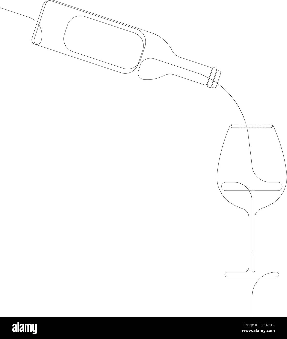 Disegno continuo a una linea di una bottiglia di vino versando il vino in un bicchiere. Illustrazione vettoriale del contorno Wineglass. Icona EPS Illustrazione Vettoriale