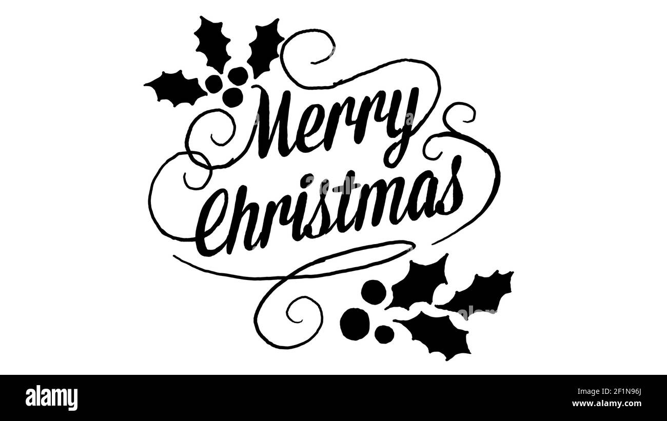 Logo merry christmas, realizzato in stile disegno lavagna, filmati animati ideali per il periodo natalizio Foto Stock