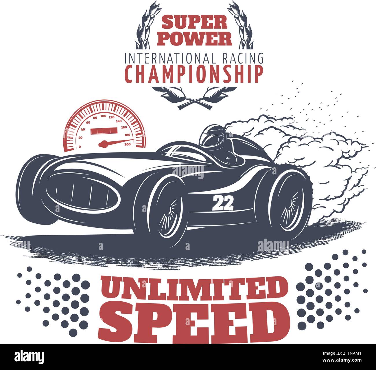 Stampa a colori da competizione con descrizione di corse internazionali super potenti campionato velocità illimitata Illustrazione Vettoriale