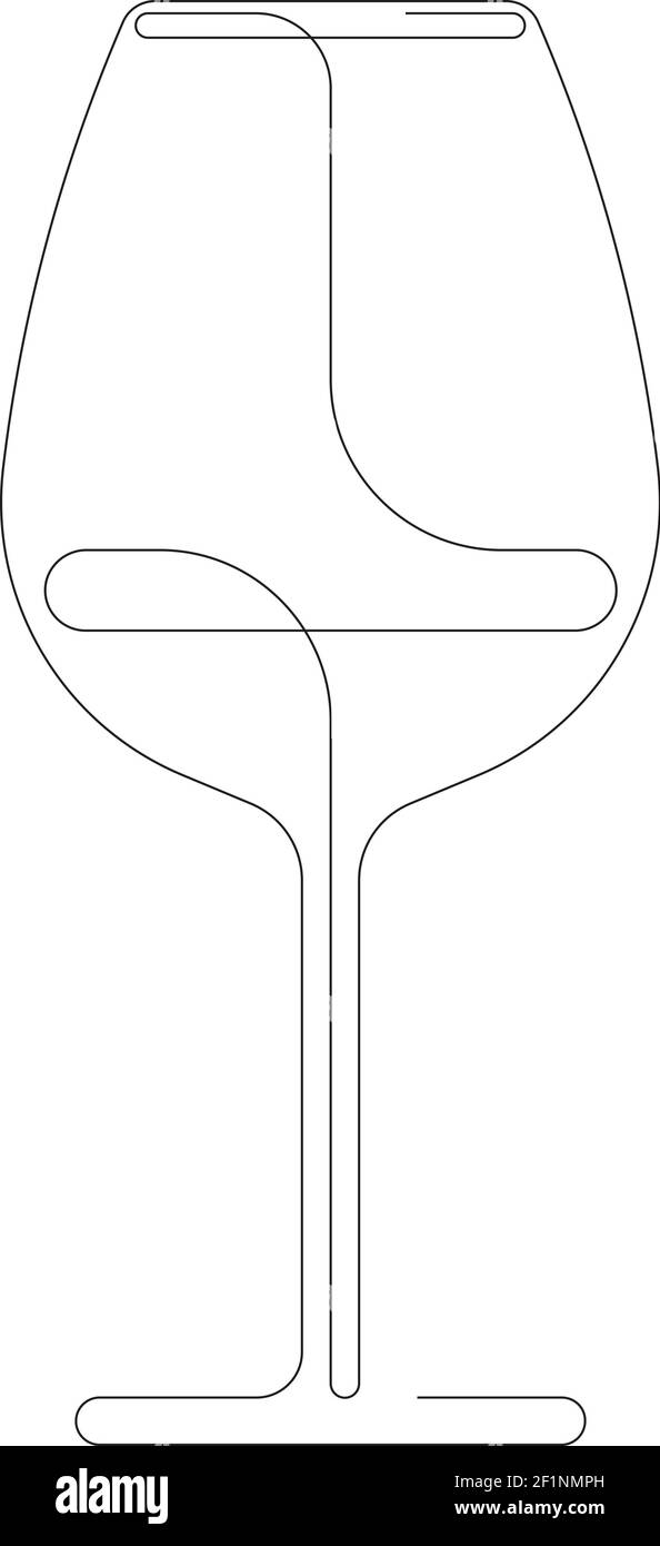 Disegno continuo di una linea del bicchiere di vino. Illustrazione vettoriale isolata su sfondo bianco. Design minimalista dell'elemento bevanda Illustrazione Vettoriale