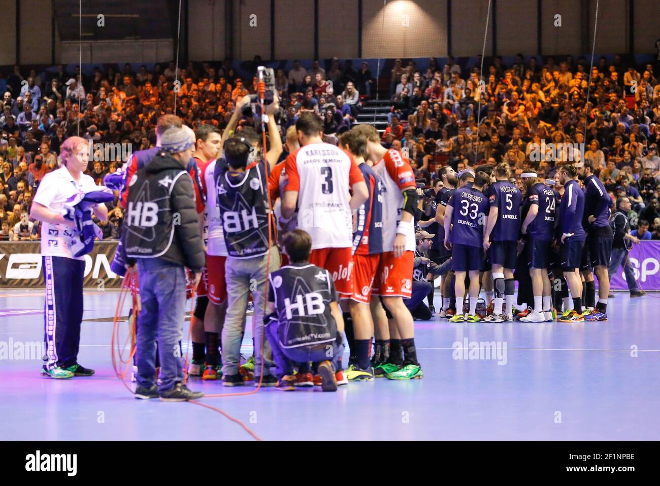 Illustrazione delle squadre in occasione della partita di Handball EHF Champions League tra Paris Saint-Germain Handball e SG Flensburg-Handewitt il 6 marzo 2016 a Halle Georges Carpentier a Parigi, Francia - Foto Stephane Allaman / DPPI Foto Stock