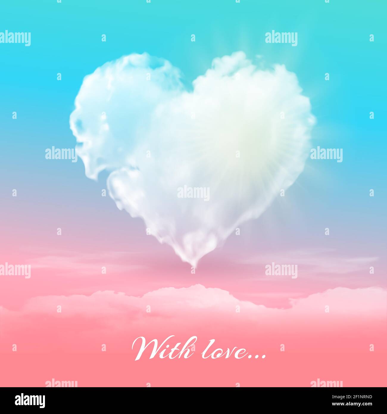 Cartolina con un cuore tra le nuvole. Illustrazione Vettoriale