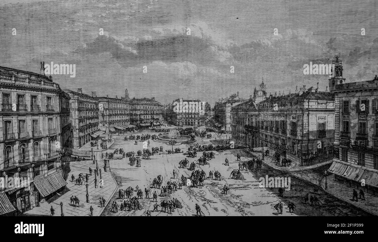 la puerta del sol a madrid, l'univers illustre,editeur michele levy 1869 Foto Stock