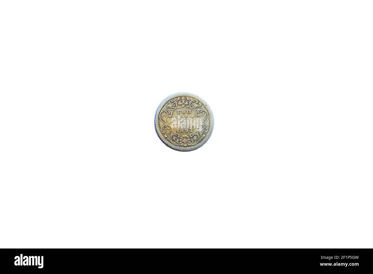 due annas victoria imperano moneta d'argento british india Foto Stock