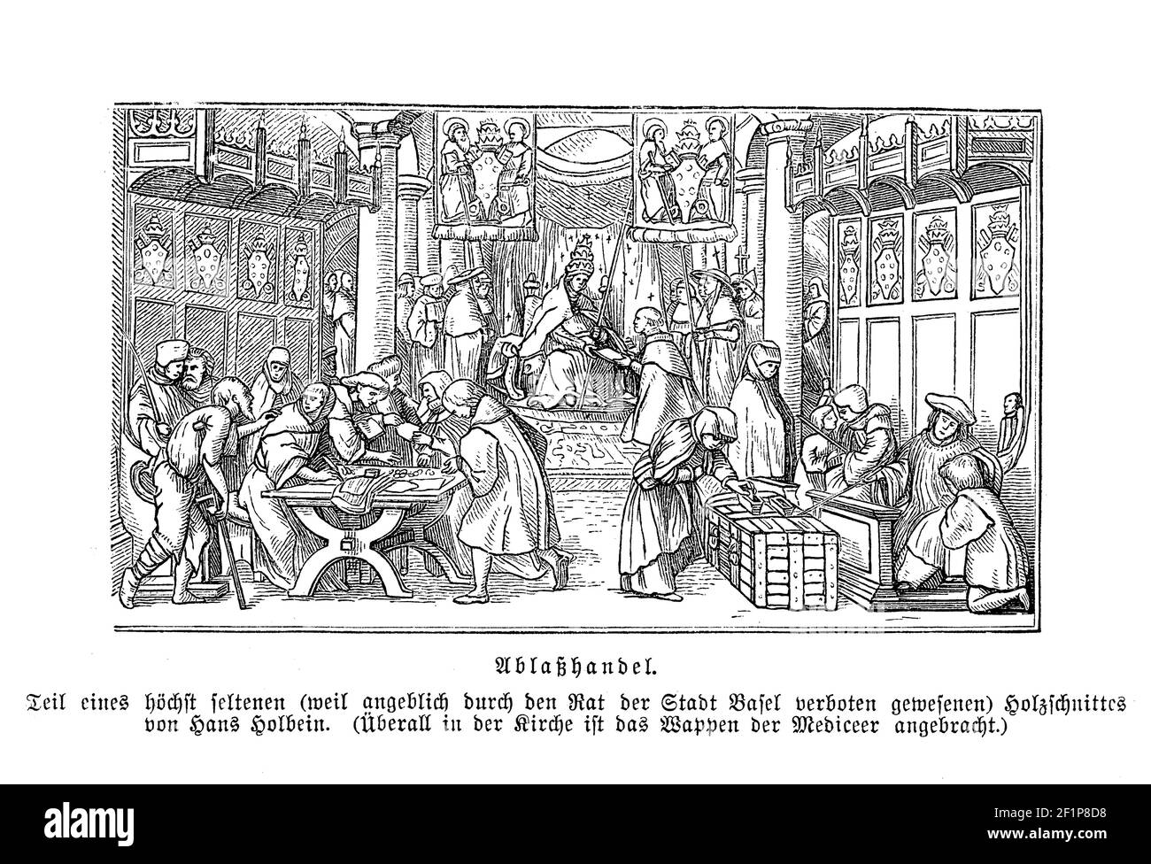 Il cattolicesimo romano vendendo di indulgenza, remissione completa o parziale della punizione divina per i peccati che offrono una certa quantità di denaro, praticato alla fine del XIII secolo e cambiato dopo la riforma protestante Foto Stock