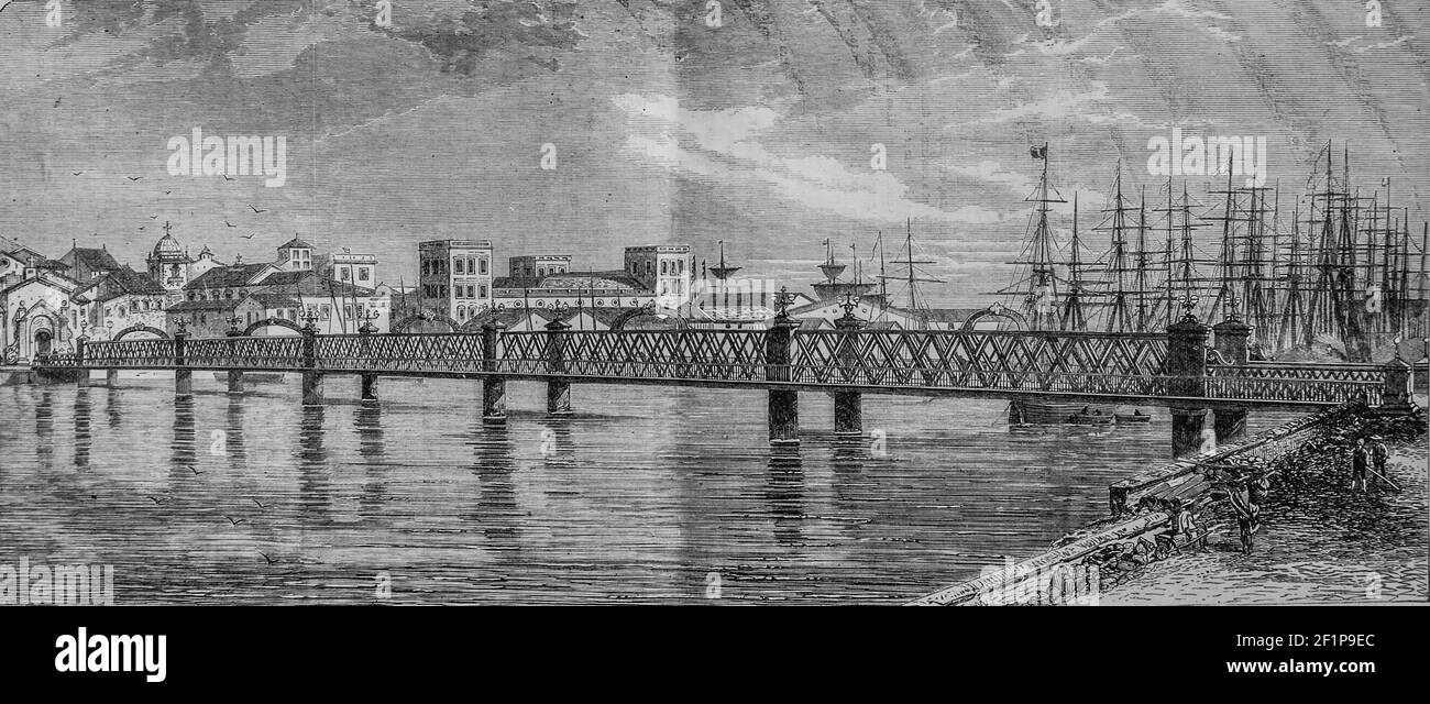 bril le pont de fer du port de pernambourg, illustre,editeur michele levy 1869 Foto Stock