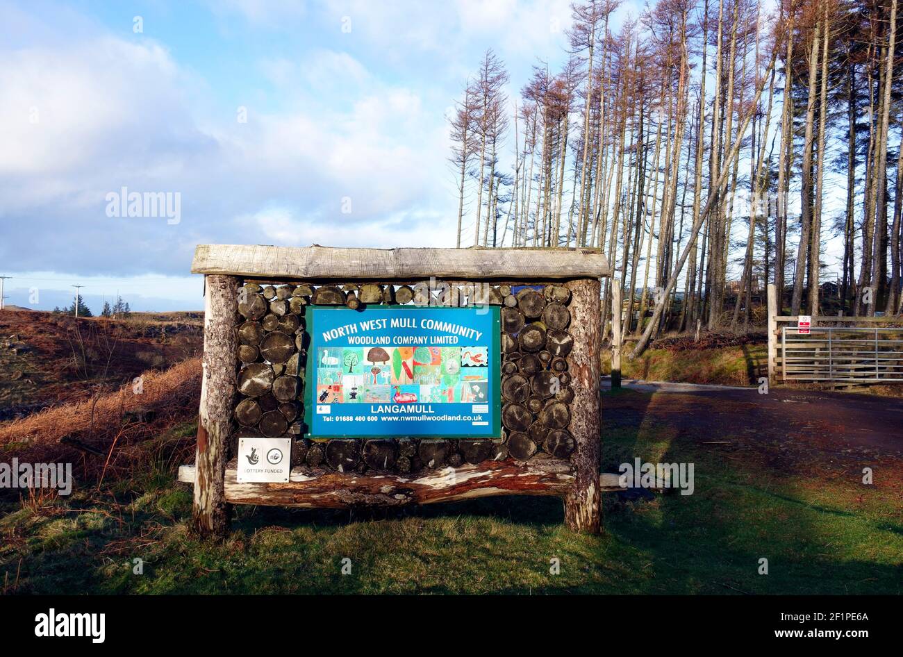 Cartello all'inizio della passeggiata per la spiaggia di Langamull Sull'isola di Mull in Scozia Foto Stock