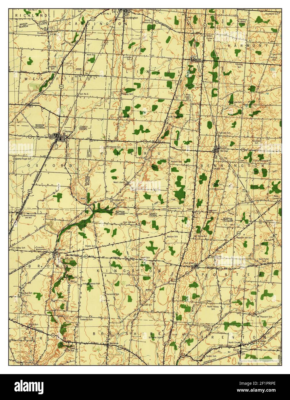 Marengo, Ohio, mappa 1943, 1:62500, Stati Uniti d'America da Timeless Maps, dati U.S. Geological Survey Foto Stock