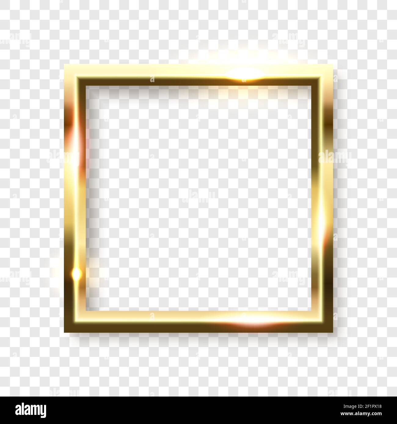 Quadro quadrato dorato lucido astratto con spazio vuoto per il testo, su sfondo trasparente, illustrazione vettoriale. Illustrazione Vettoriale