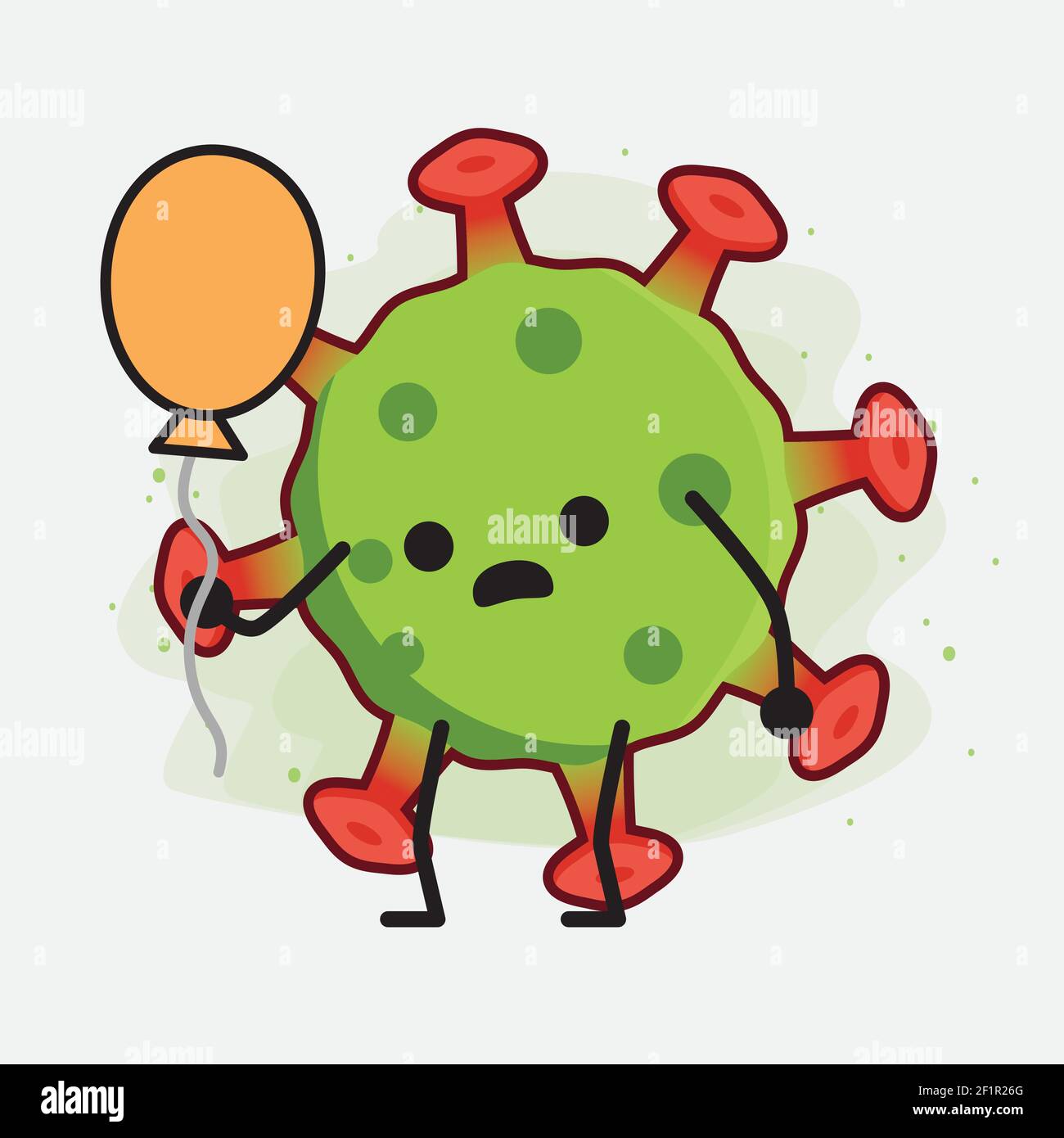 Illustrazione vettoriale del carattere verde del virus con il viso carino, le mani semplici e l'arte della linea della gamba su sfondo isolato. Stile doodle a fumetti piatti. Illustrazione Vettoriale