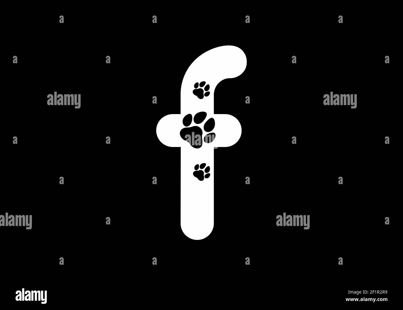 Lettera iniziale F in bianco e nero con forma di zampa animale design Illustrazione Vettoriale