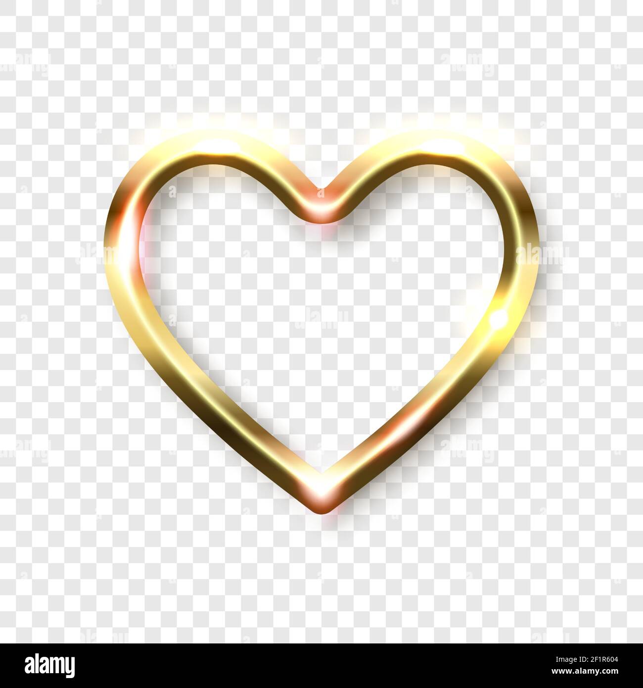 Cornice astratta con cuore dorato lucido con spazio vuoto per il testo, su sfondo trasparente, illustrazione vettoriale Illustrazione Vettoriale