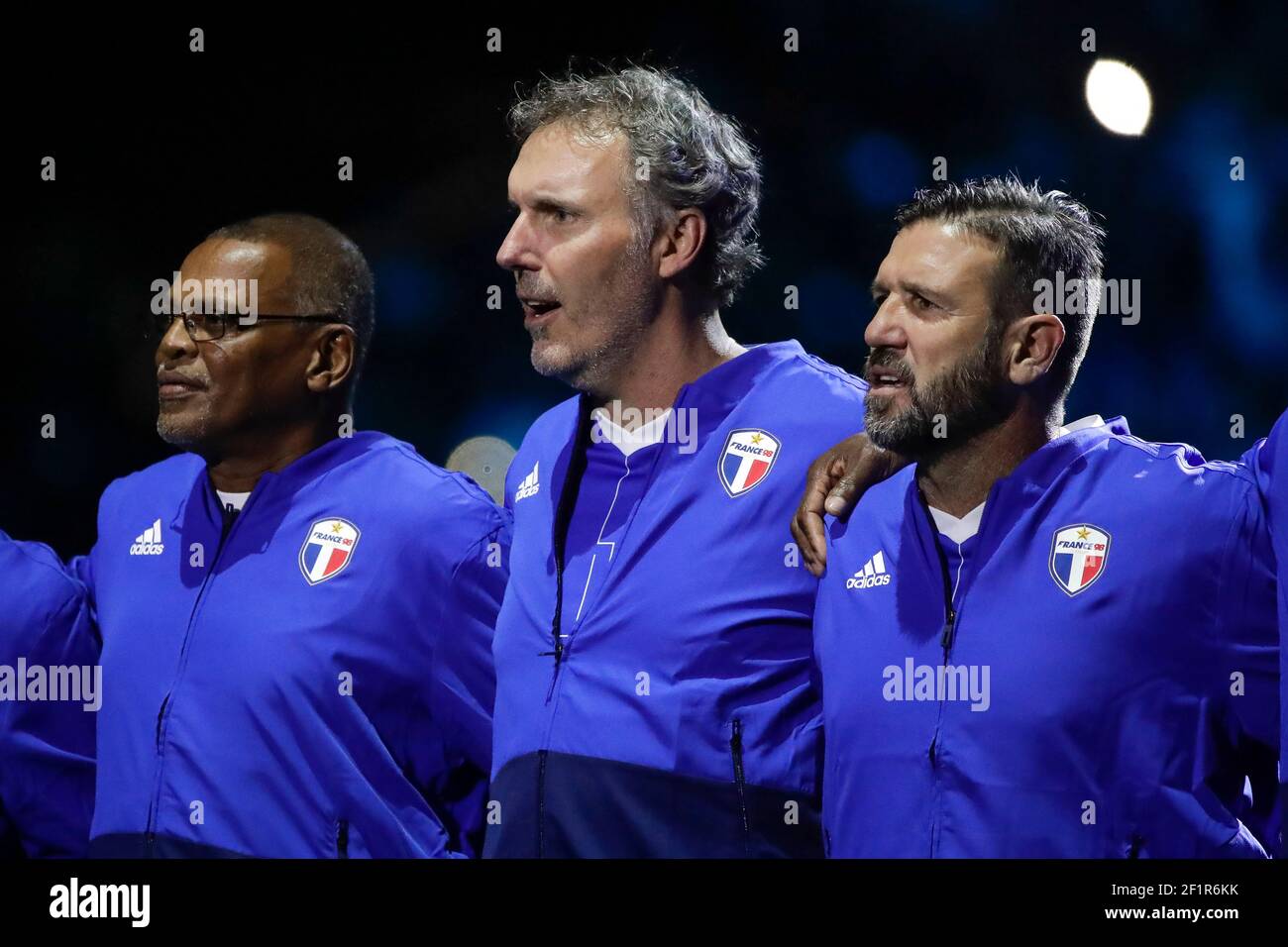Bernard lama (Francia 98), Laurent Blanc (Francia 98), Vincent candela  (Francia 98) durante la partita di calcio amichevole 2018 tra Francia 98 e  FIFA 98 il 12 giugno 2018 presso la U