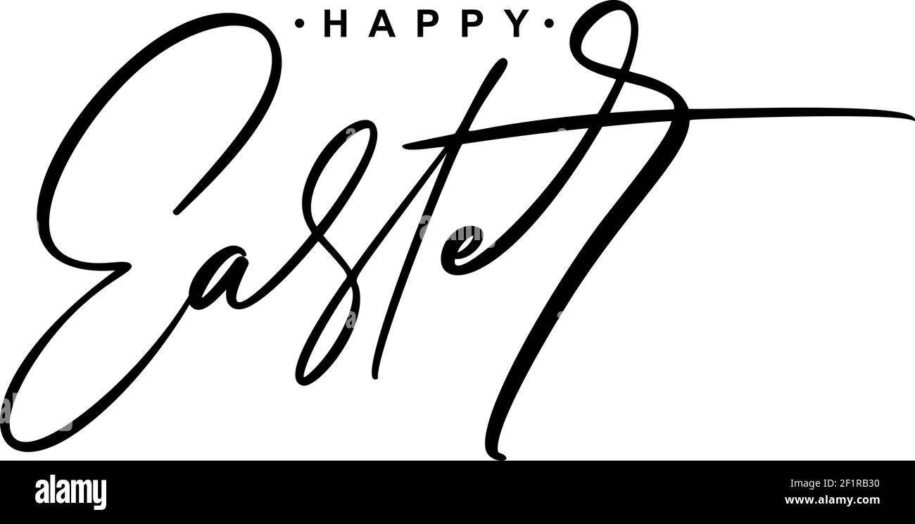 Happy Easter Vector testo scritto a mano per il biglietto d'auguri. Frase tipografica calligrafia fatta a mano citazione su isolati sfondo bianco Illustrazione Vettoriale