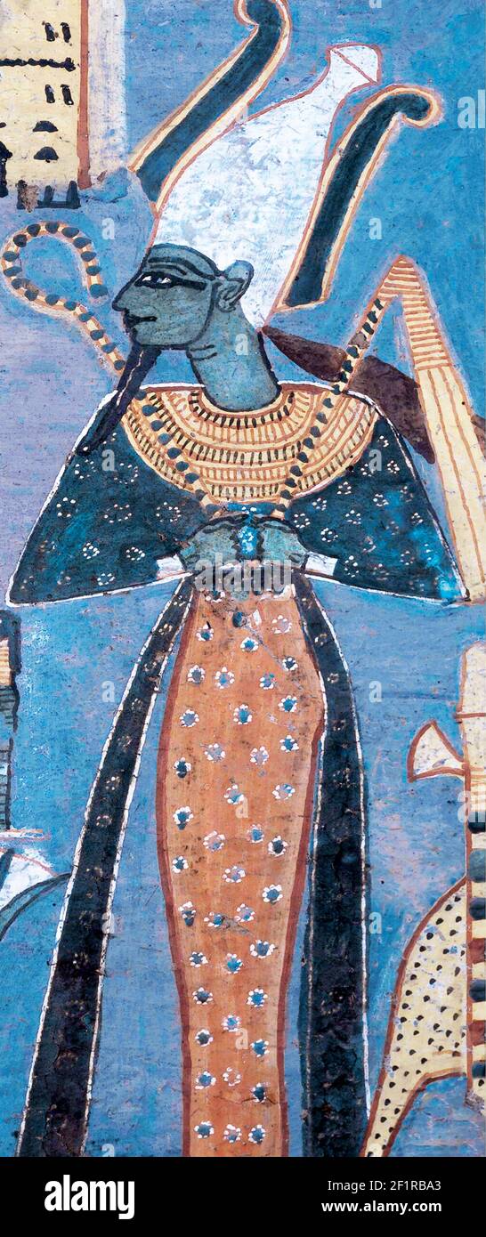 Osiride. Illustrazione basata su una tomba-pittura di Osiride, Tomba di Kynebu (Luxor), XX dinastia (regno di Ramesse VIII) Foto Stock