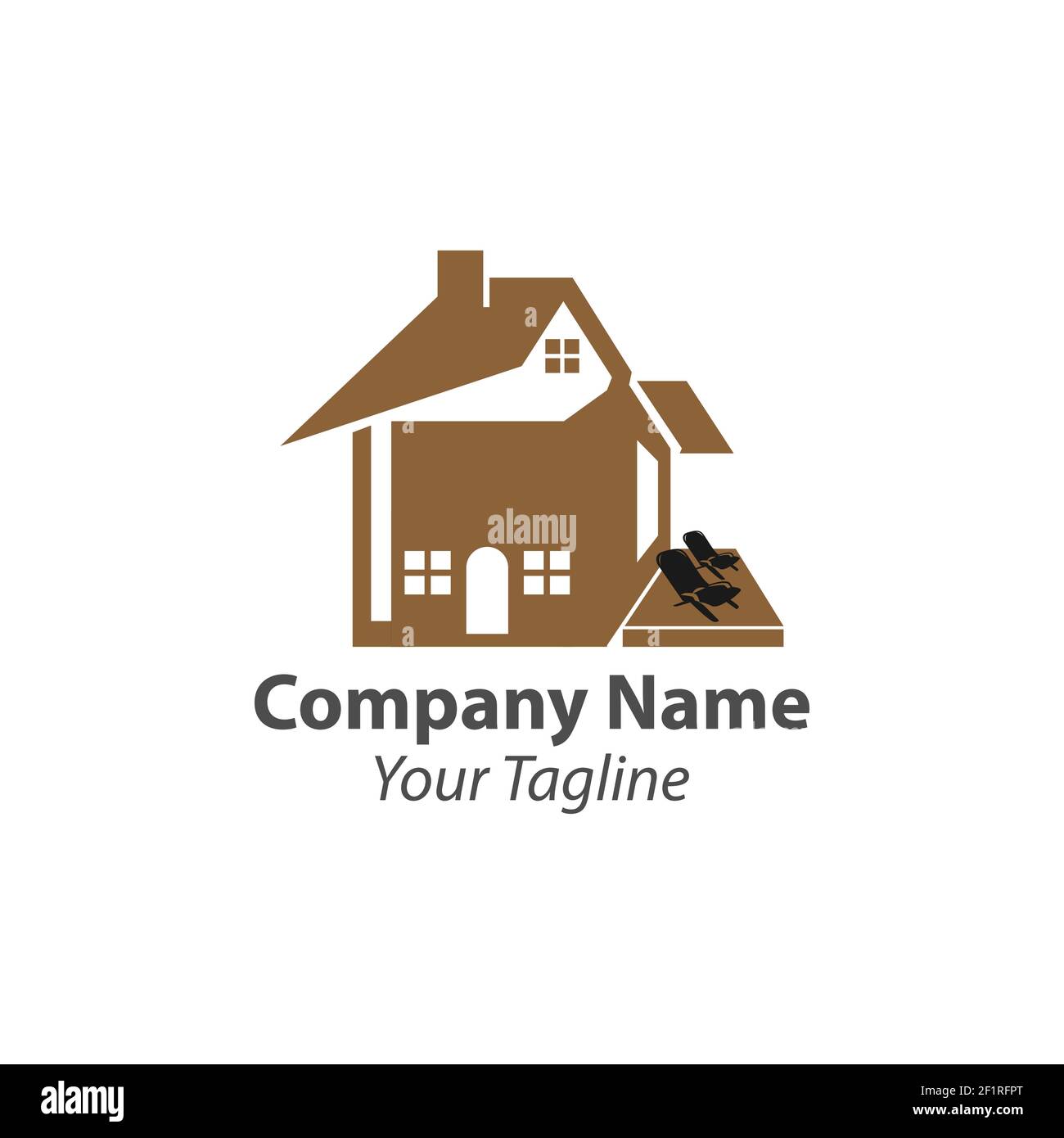 Logo icona di una casa di campagna terrazza. Icona del giardino. Logo Lineart.EPS 10 Illustrazione Vettoriale